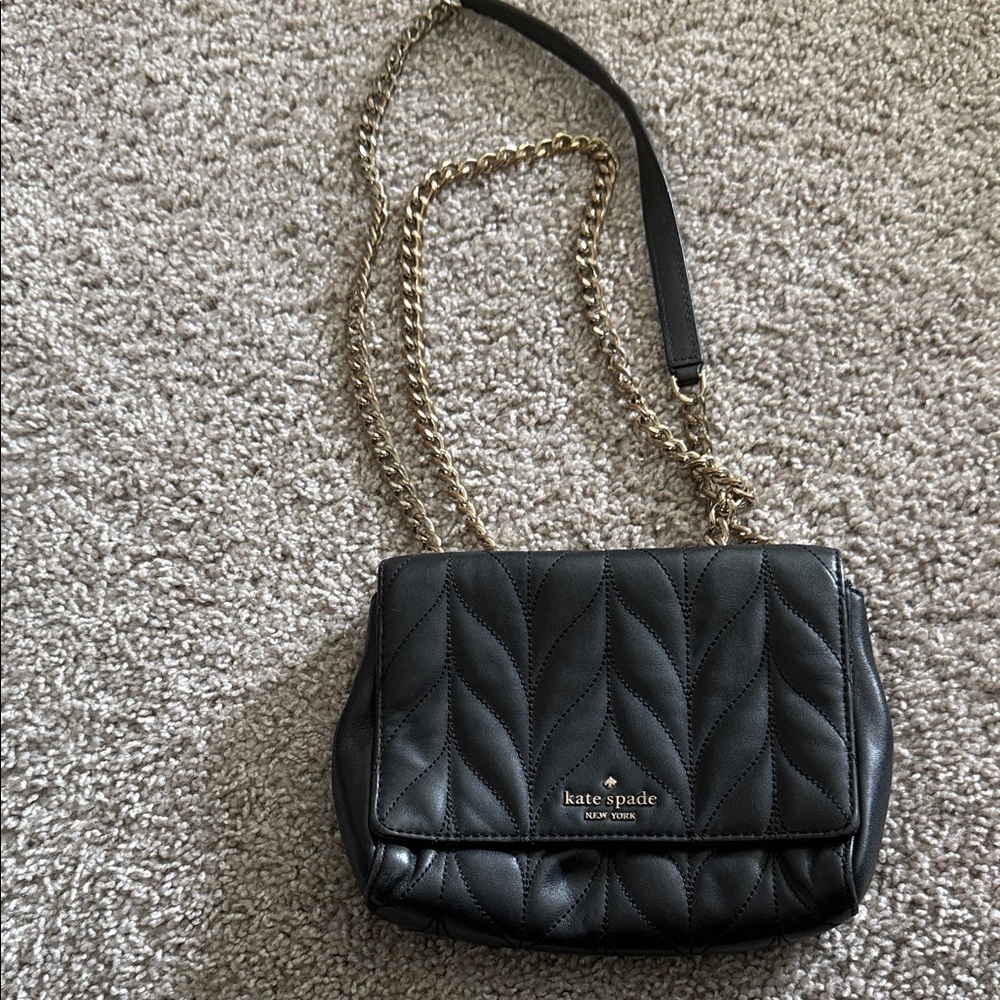 Kate Spade Black Quilted Crossbody with Gold Chain